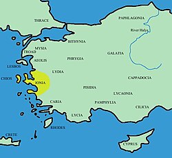 Mapa de Jonia en el oeste de Asia Menor