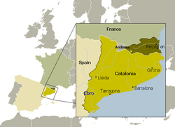 Mapa histórico de la partición territorial de Cataluña tras el Tratado de los Pirineos.