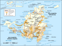 Mapa geográfico de la isla de San Martín con división norte y sur.
