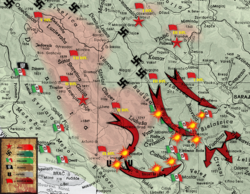 Mapa táctico de operaciones durante la Batalla del Neretva.