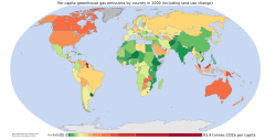 Mapa de emisiones antropogénicas per cápita de gases de efecto invernadero.