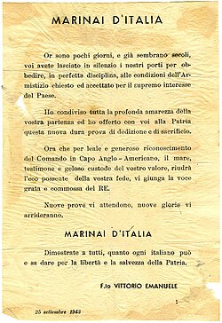 Proclamación del rey a la marina de Italia
