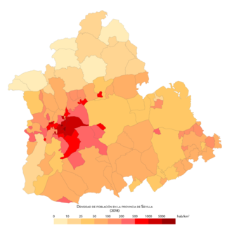 Densidad de población en la provincia de Sevilla