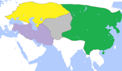 Mapa histórico que muestra la división territorial de los estados sucesores mongoles.