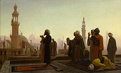 Pintura del siglo XIX que muestra a musulmanes en oración en El Cairo