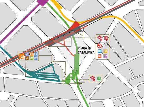 Localización de los diferentes sistemas de transporte en la plaza