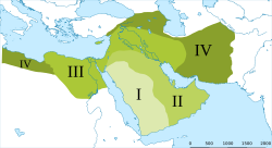Esquema de la expansión territorial árabe bajo los primeros califas.