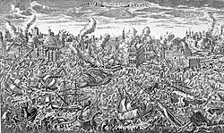 El puerto de Lisboa devastado durante el terremoto de 1755