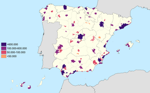 Mapa de las áreas metropolitanas de España