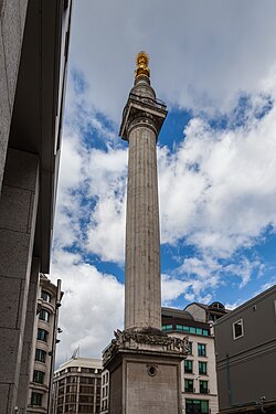 Vista del Monumento al Gran Incendio de Londres desde el nivel del suelo.