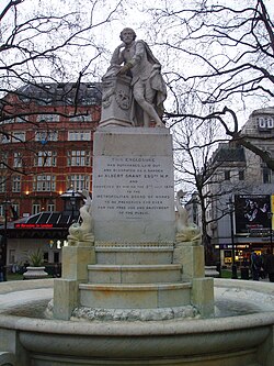 Estatua y fuente de Shakespeare.
