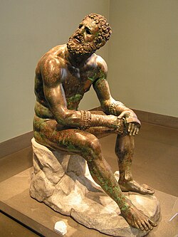 Boxeador en reposo, escultura griega, siglo III a. C.