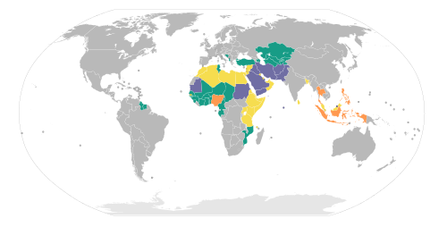 Mapa que detalla el uso y alcance de la ley islámica o sharía por país.