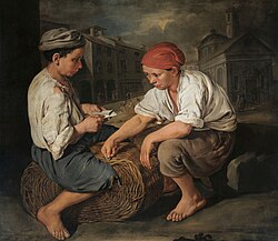Esportilleros jugando a las cartas, óleo sobre lienzo.