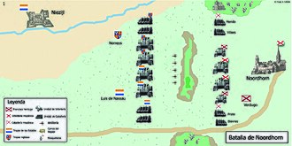 Disposición táctica de los contendientes en el mapa histórico.