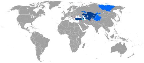 Mapa de países y subdivisiones autónomas con estatus oficial de lengua túrquica