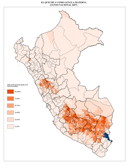 Distribución geográfica de las personas cuya lengua materna es el quechua por distritos