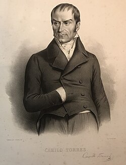 Grabado del prócer Camilo Torres a partir de un dibujo de José María Espinosa