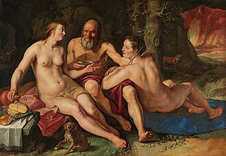 Lot y sus hijas, pintura al óleo de Hendrick Goltzius fechada en 1616
