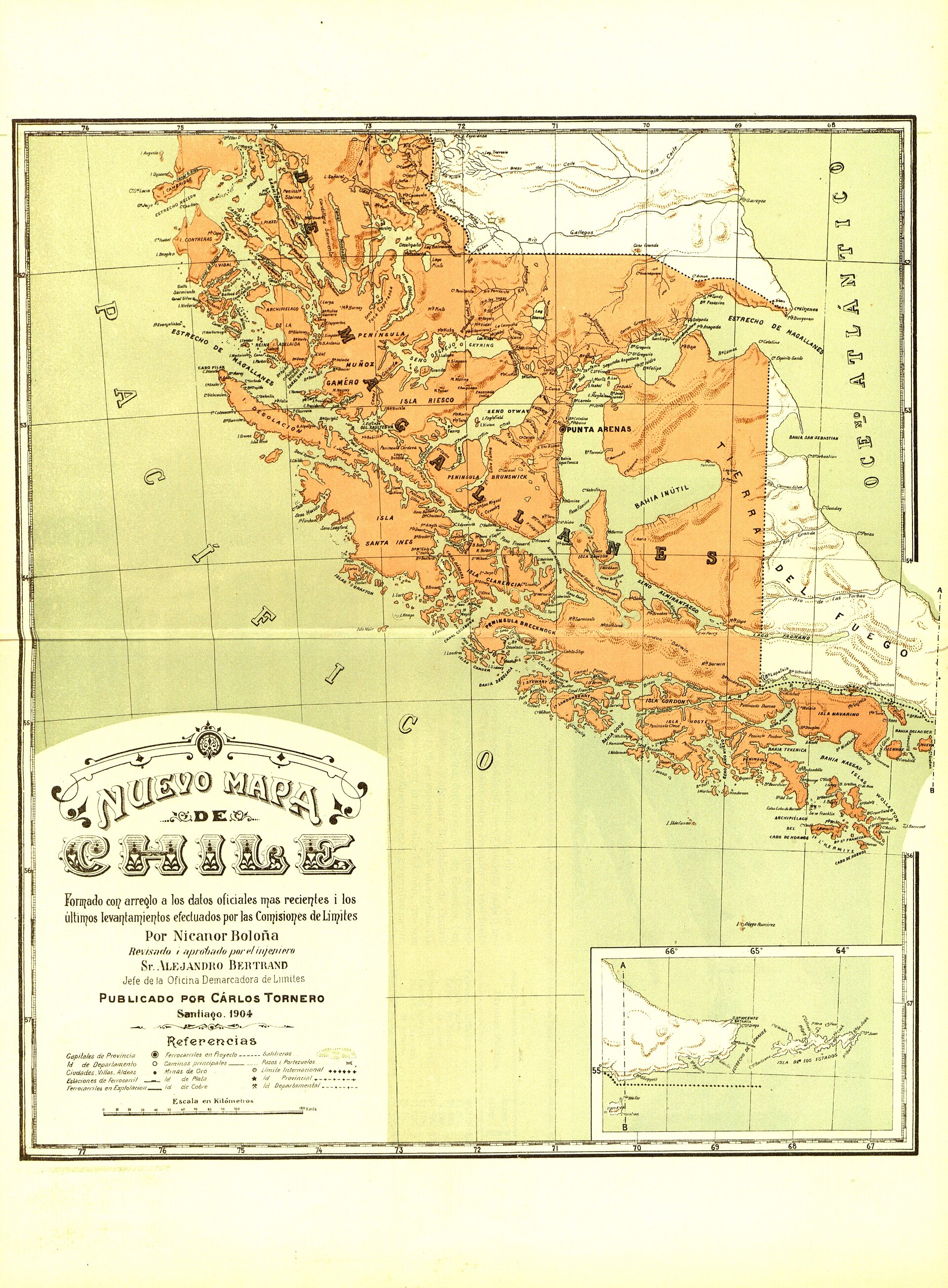 Mapa histórico de 1904 de la región patagónica