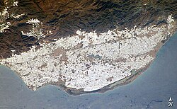 Invernaderos vistos desde el espacio en el Poniente Almeriense