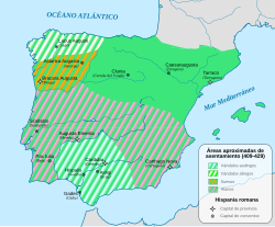 Distribución de la península entre suevos, vándalos y alanos entre 409 y 429
