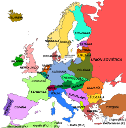 Mapa de Europa durante el período de entreguerras hasta 1936