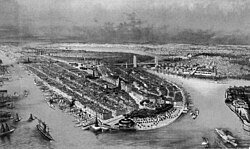Vista aérea de Manhattan en un dibujo de 1880