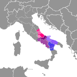 Extensión de las variedades meridionales de las lenguas italianas