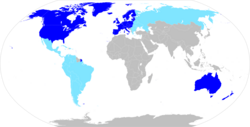 Mapa del Mundo Occidental basado en Samuel P. Huntington