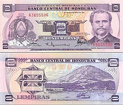 Detalle de papel moneda hondureño
