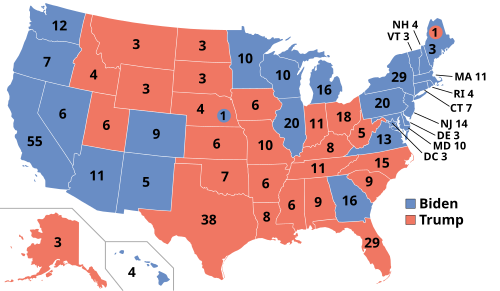 Mapa del Colegio Electoral que muestra los resultados de las elecciones presidenciales de Estados Unidos de 2020.