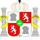 Escudo de la Ciudad de Villarrica con el lema PLVS VLTRA rodeando las Columnas de Hércules