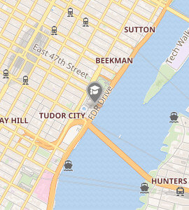 Mapa que ilustra la ubicación de la sede en Manhattan.