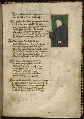 Miniatura medieval de Chaucer en un manuscrito de Thomas Hoccleve