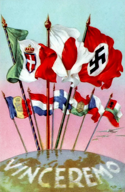 Cartel propagandístico italiano de 1941 titulado Ganaremos