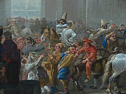 Detalle del Carnaval en Roma en un óleo de Johannes Lingelbach.