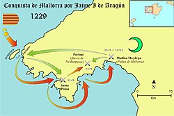 Ilustración de la Conquista de Mallorca tras las Cortes en el Palacio Real Mayor