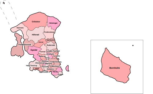 Mapa detallado de los municipios de Hovedstaden