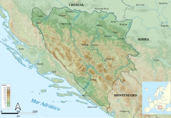 Mapa físico de Bosnia-Herzegovina.