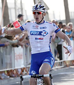 Arnaud Démare en su victoria de etapa en el Tour de Catar