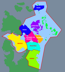 Mapa con los siete barrios del municipio