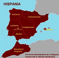 Mapa de la división provincial del Imperio romano bajo Diocleciano.