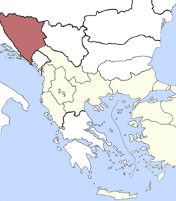 Mapa del Valiato de Bosnia en 1880 tras la ocupación