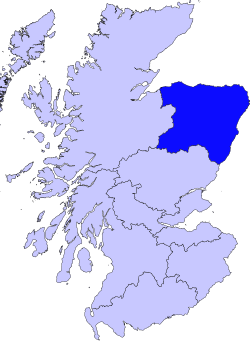 Mapa de la situación geográfica de la antigua región de Grampian en Escocia