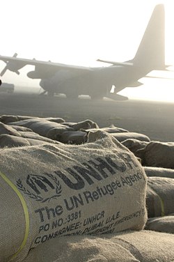 Paquetes de ayuda humanitaria distribuidos por ACNUR en Daadab, Kenia