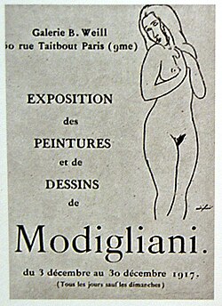 Cartel de la primera y única exposición individual de Amedeo Modigliani en 1917