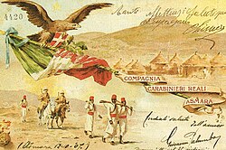 Postal histórica con la bandera italiana