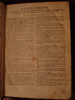 Lista de académicos en la edición de 1780