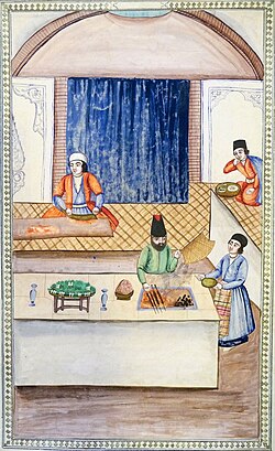 Vendedor callejero de kebab en el Irán de la dinastía Qajar